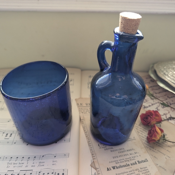 Other - Cobalt Blue Glass Bottle & Tumbler Set